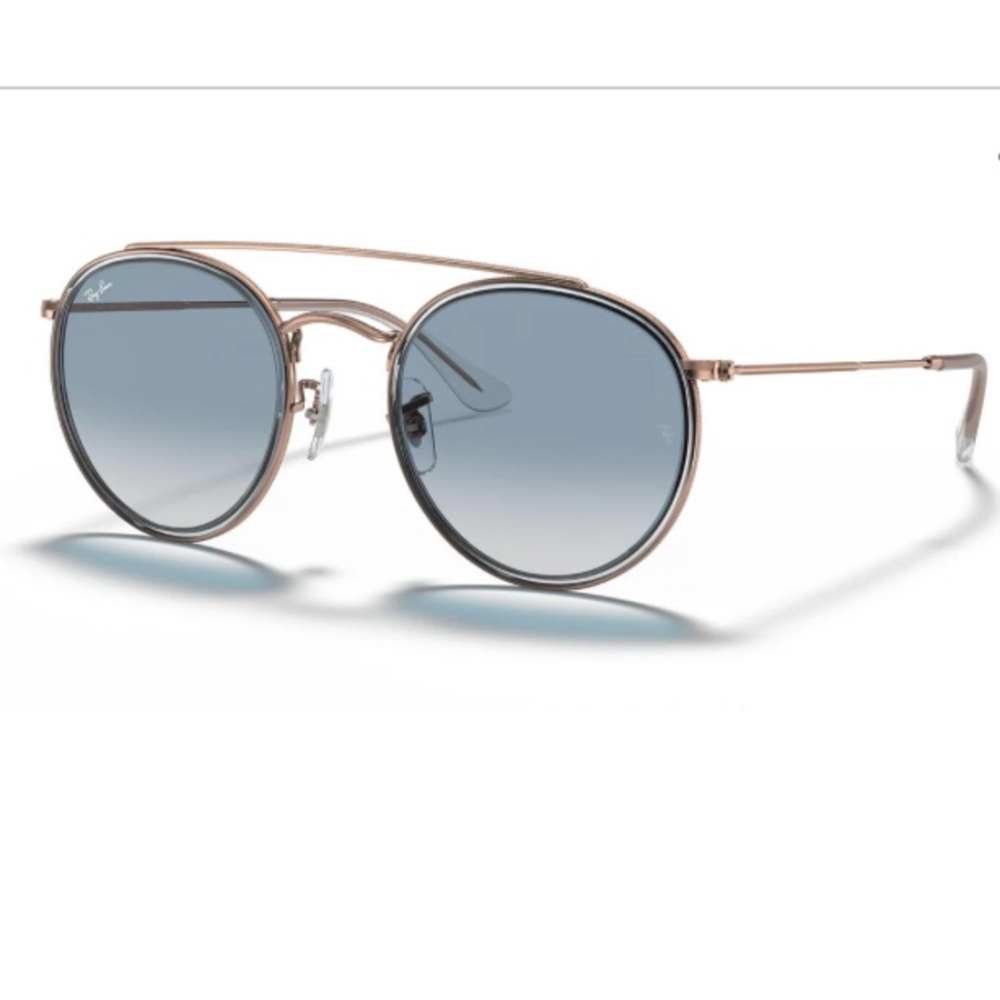 Ray-Ban Round Double Bridge Gold Frame Sunglasses Clear Blue Gradient (Unisex)